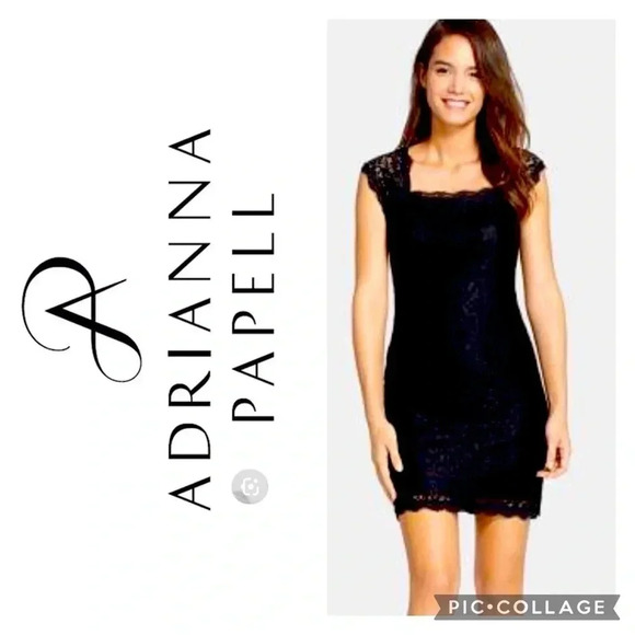Adrianna Papell Dresses & Skirts - NWT ADRIANNA PAPELL LACE OVERLAY CUTOUT BACK SHEATH BLACK DRESS Size 6